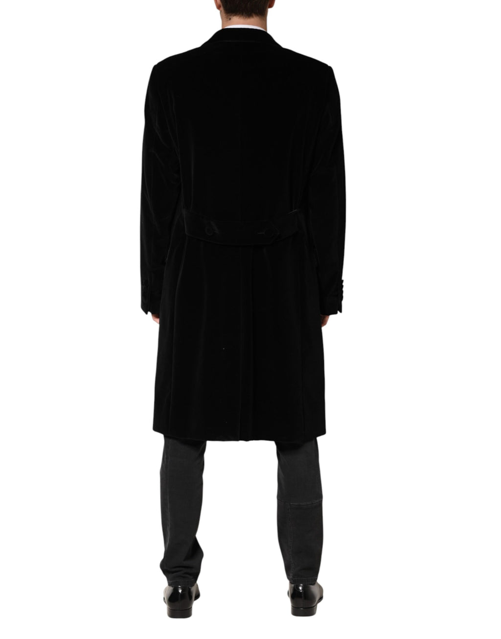 Dolce & Gabbana Black Cotton Velvet Long Trench Coat Jacket - Eljoys Fashion 