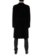 Dolce & Gabbana Black Cotton Velvet Long Trench Coat Jacket - Eljoys Fashion 
