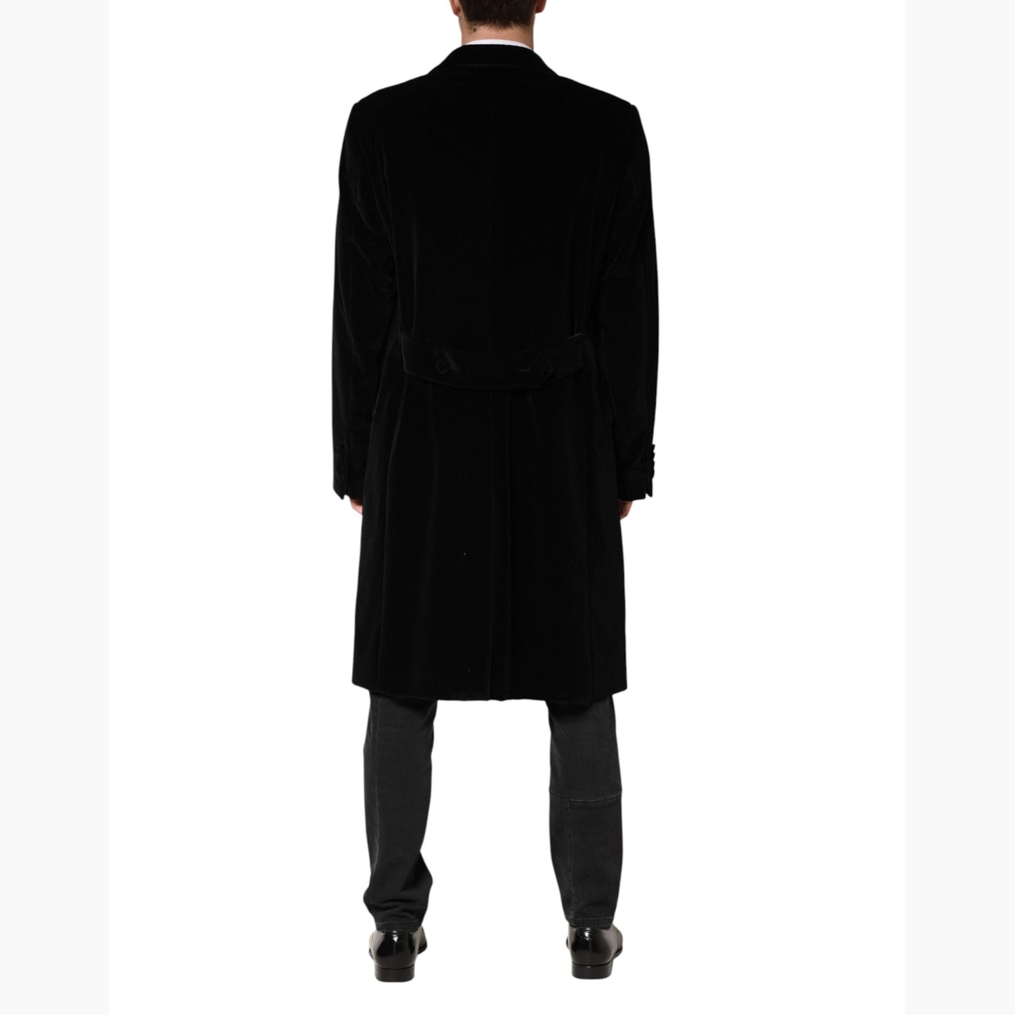 Dolce & Gabbana Black Cotton Velvet Long Trench Coat Jacket Dolce & Gabbana