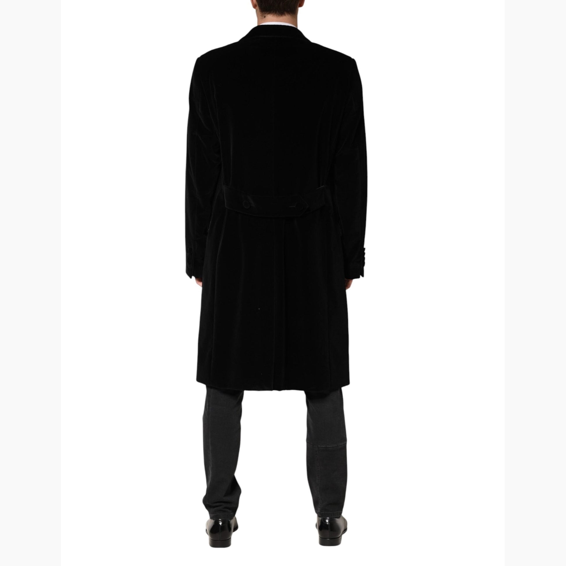 Dolce & Gabbana Black Cotton Velvet Long Trench Coat Jacket Dolce & Gabbana