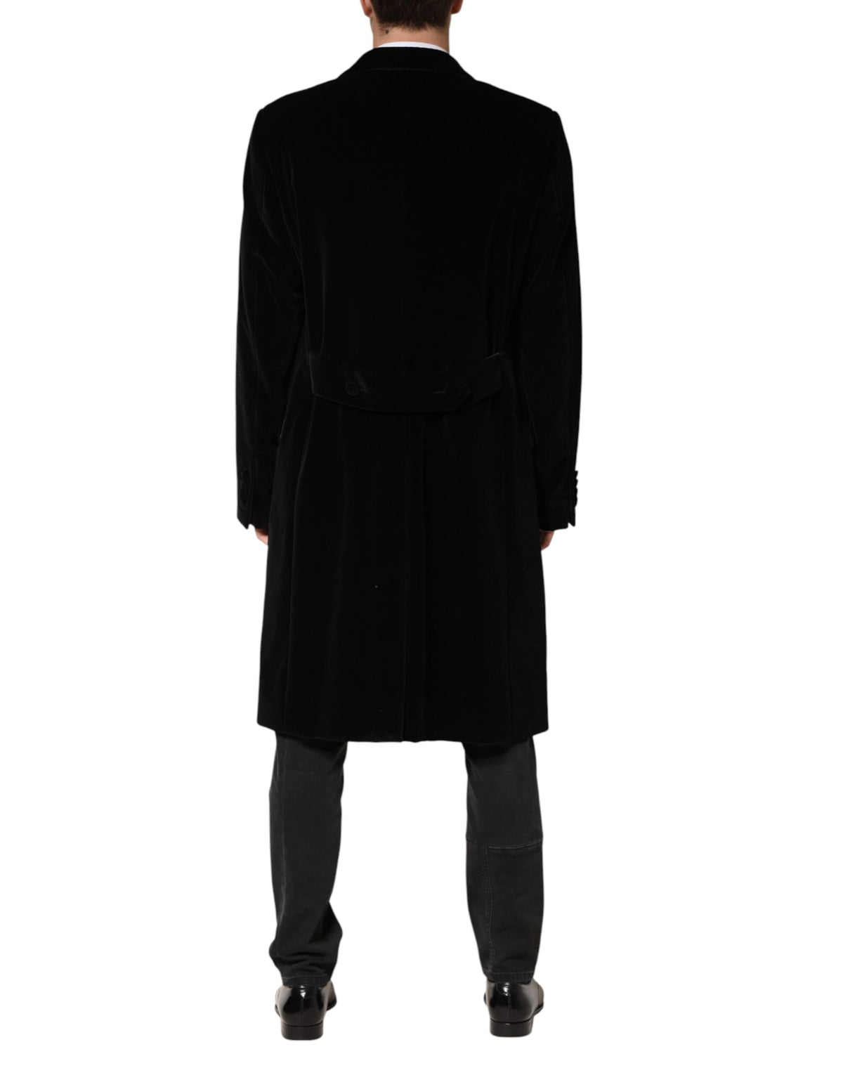 Dolce & Gabbana Black Cotton Velvet Long Trench Coat Jacket - Eljoys Fashion 