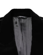 Dolce & Gabbana Black Cotton Velvet Long Trench Coat Jacket - Eljoys Fashion 