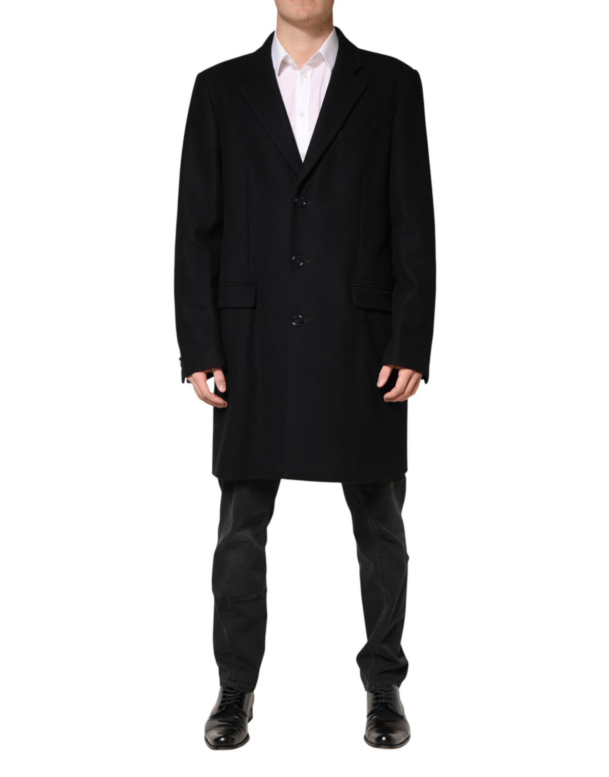 Dolce & Gabbana Black Wool Single Breasted Long Coat Jacket - Eljoys Fashion 