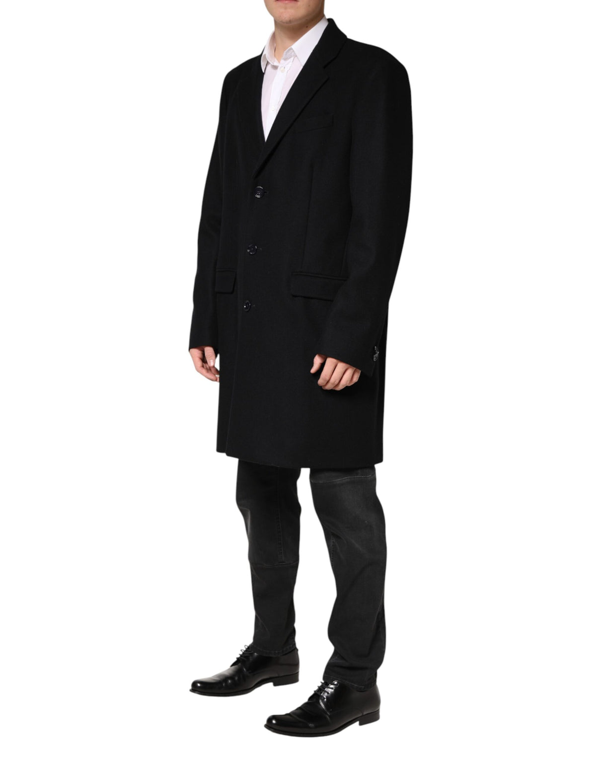Dolce & Gabbana Black Wool Single Breasted Long Coat Jacket - Eljoys Fashion 