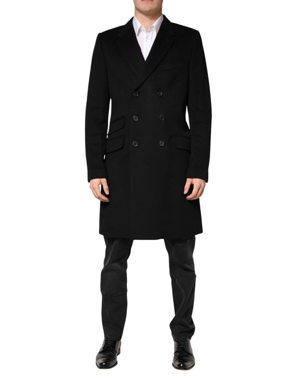 Dolce & Gabbana Black Wool Double Breasted TrenchCoat Jacket - Eljoys Fashion 