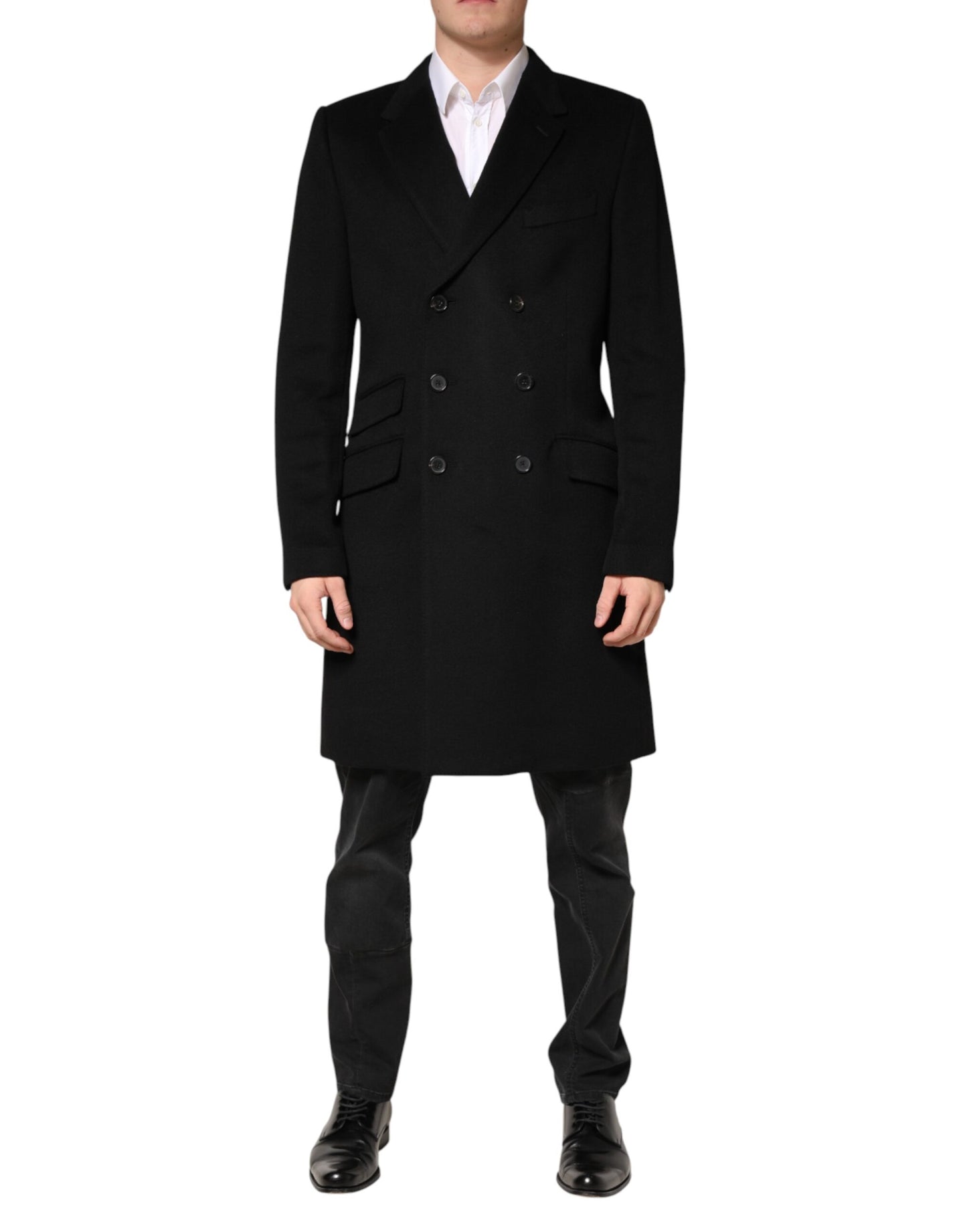 Dolce & Gabbana Black Wool Double Breasted TrenchCoat Jacket Dolce & Gabbana