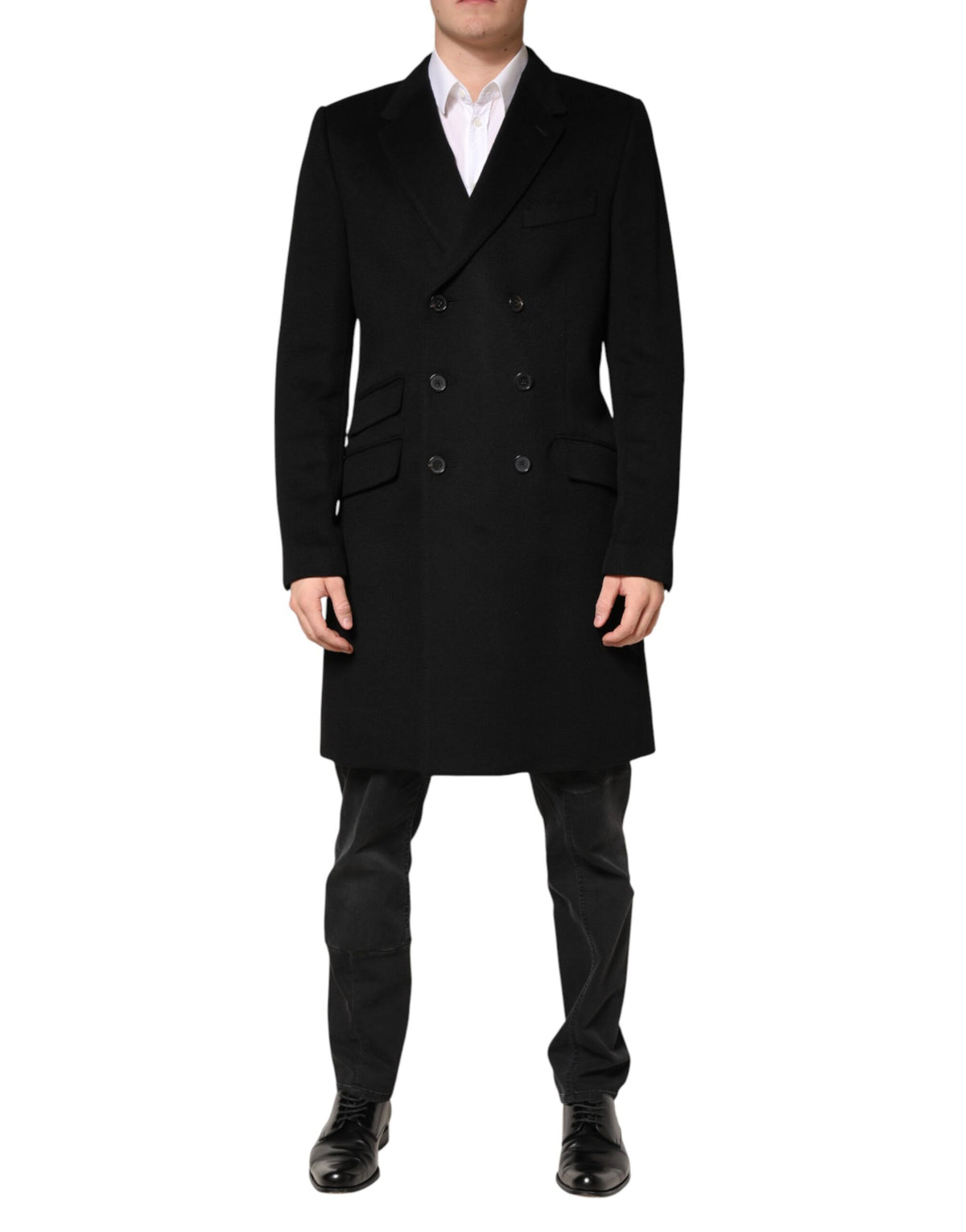 Dolce & Gabbana Black Wool Double Breasted TrenchCoat Jacket - Eljoys Fashion 