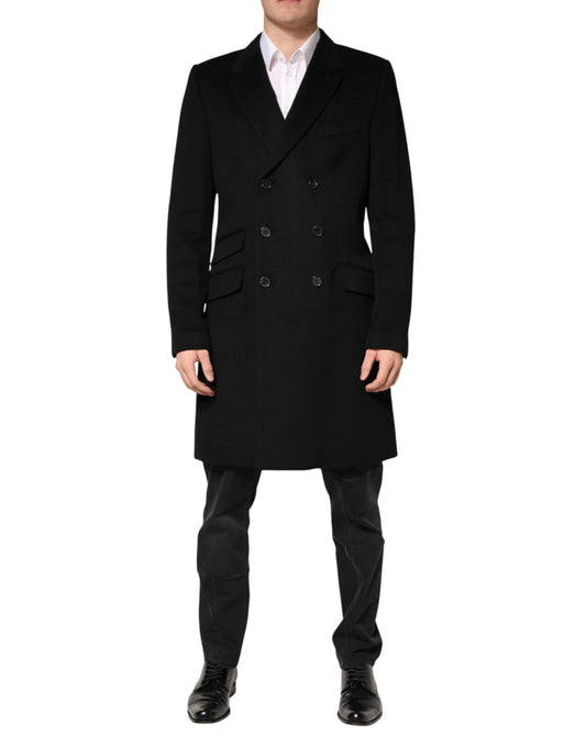 Dolce & Gabbana Black Wool Double Breasted TrenchCoat Jacket Dolce & Gabbana