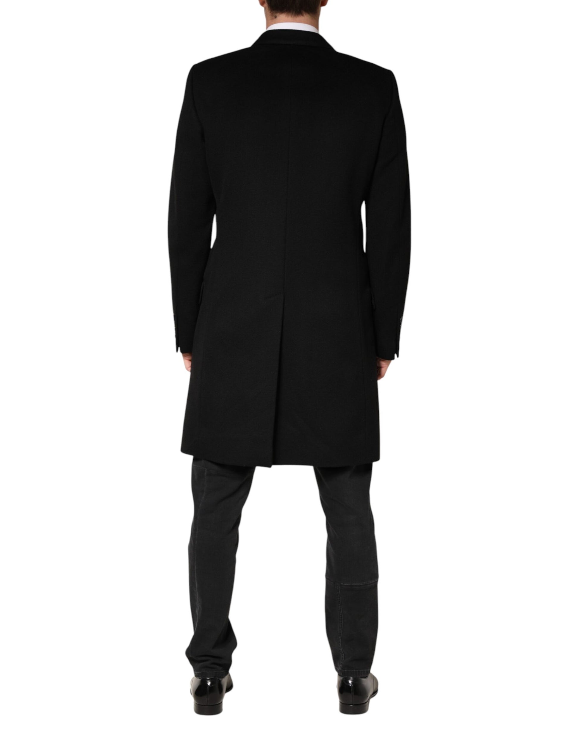Dolce & Gabbana Black Wool Double Breasted TrenchCoat Jacket Dolce & Gabbana
