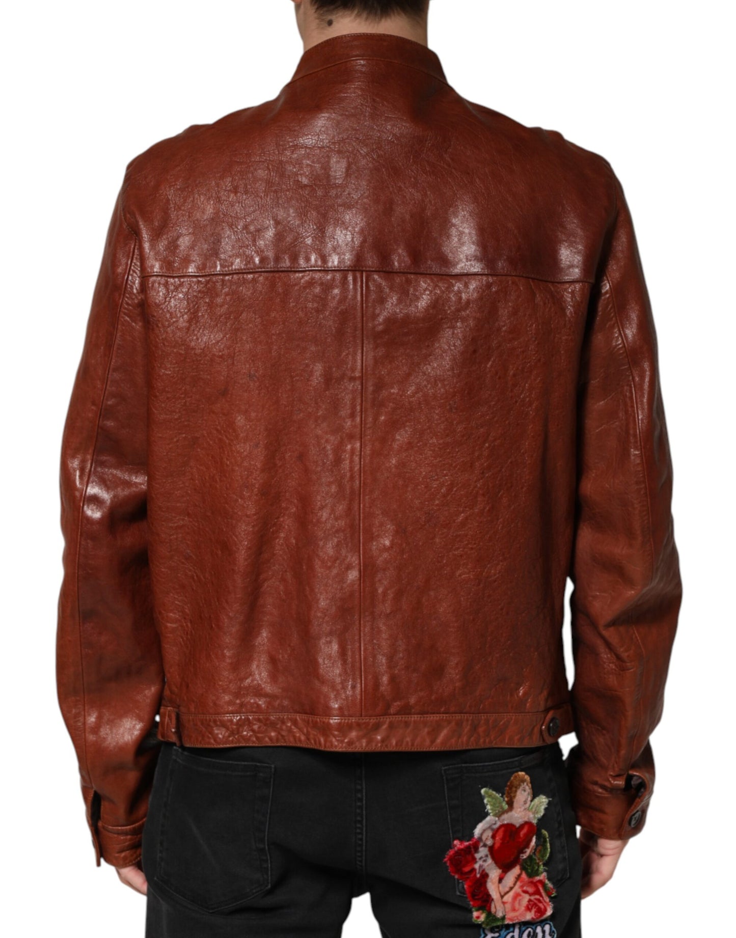Dolce & Gabbana Brown Leather Button Down Men Biker Jacket Dolce & Gabbana