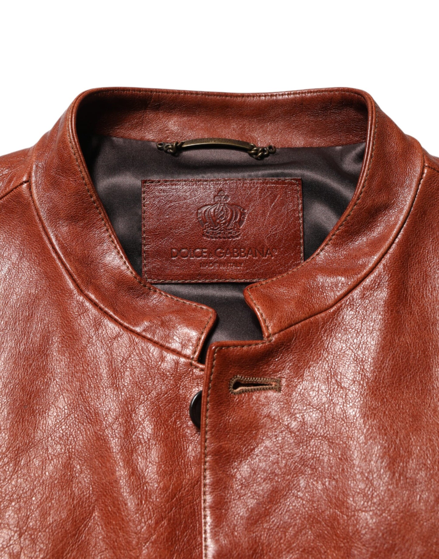 Dolce & Gabbana Brown Leather Button Down Men Biker Jacket Dolce & Gabbana