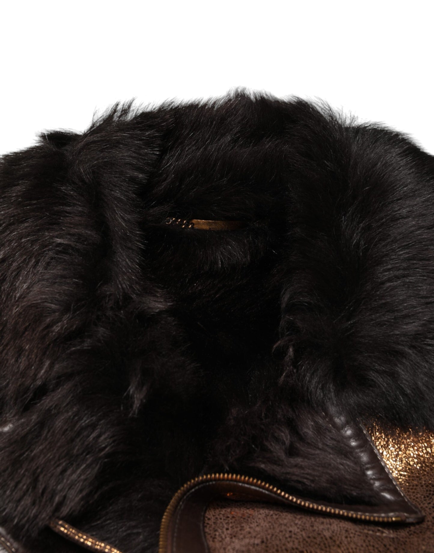 Dolce & Gabbana Bronze Leather Fur Full Zip Men Biker Jacket Dolce & Gabbana