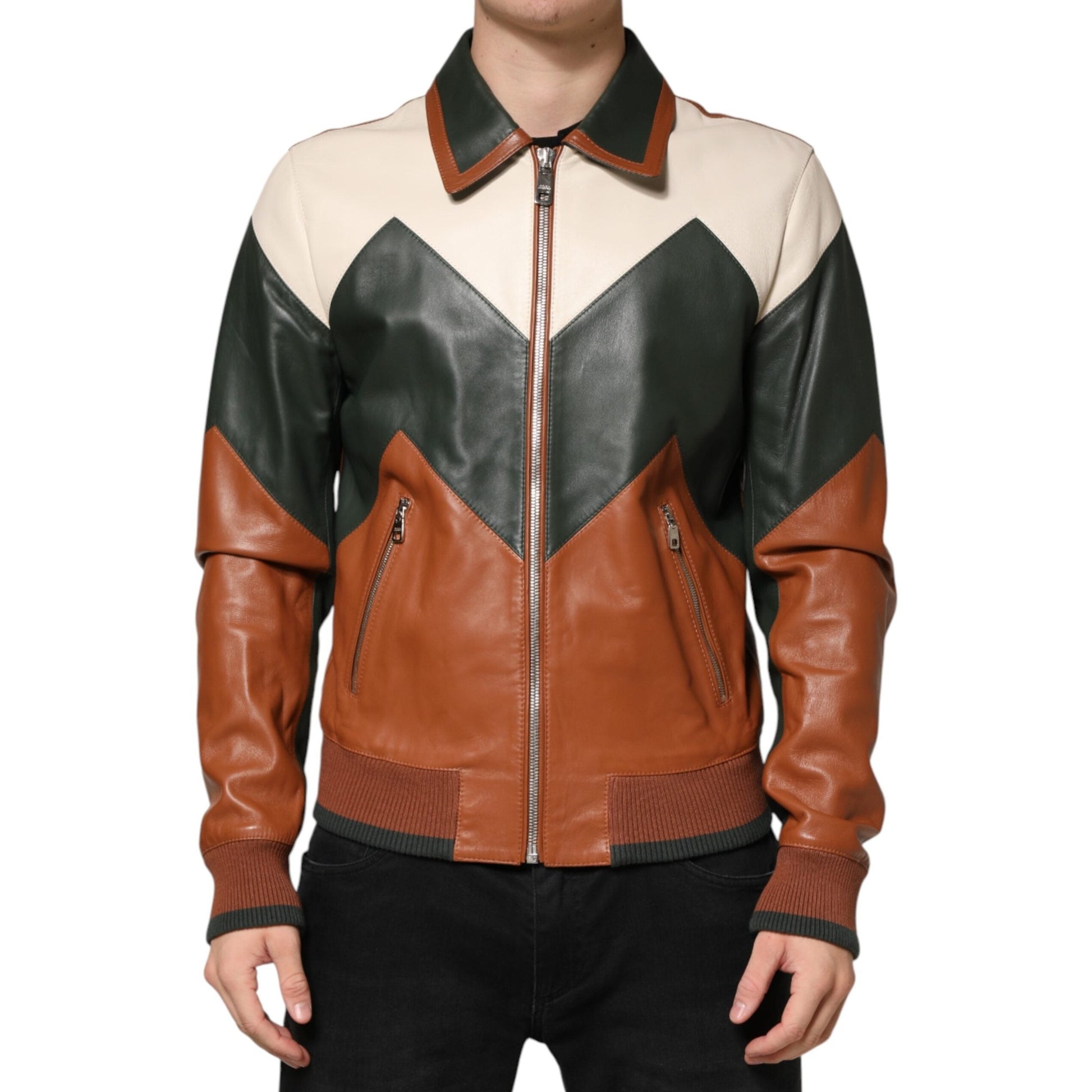 Dolce & Gabbana Multicolor Leather Full Zip men Biker Jacket Dolce & Gabbana