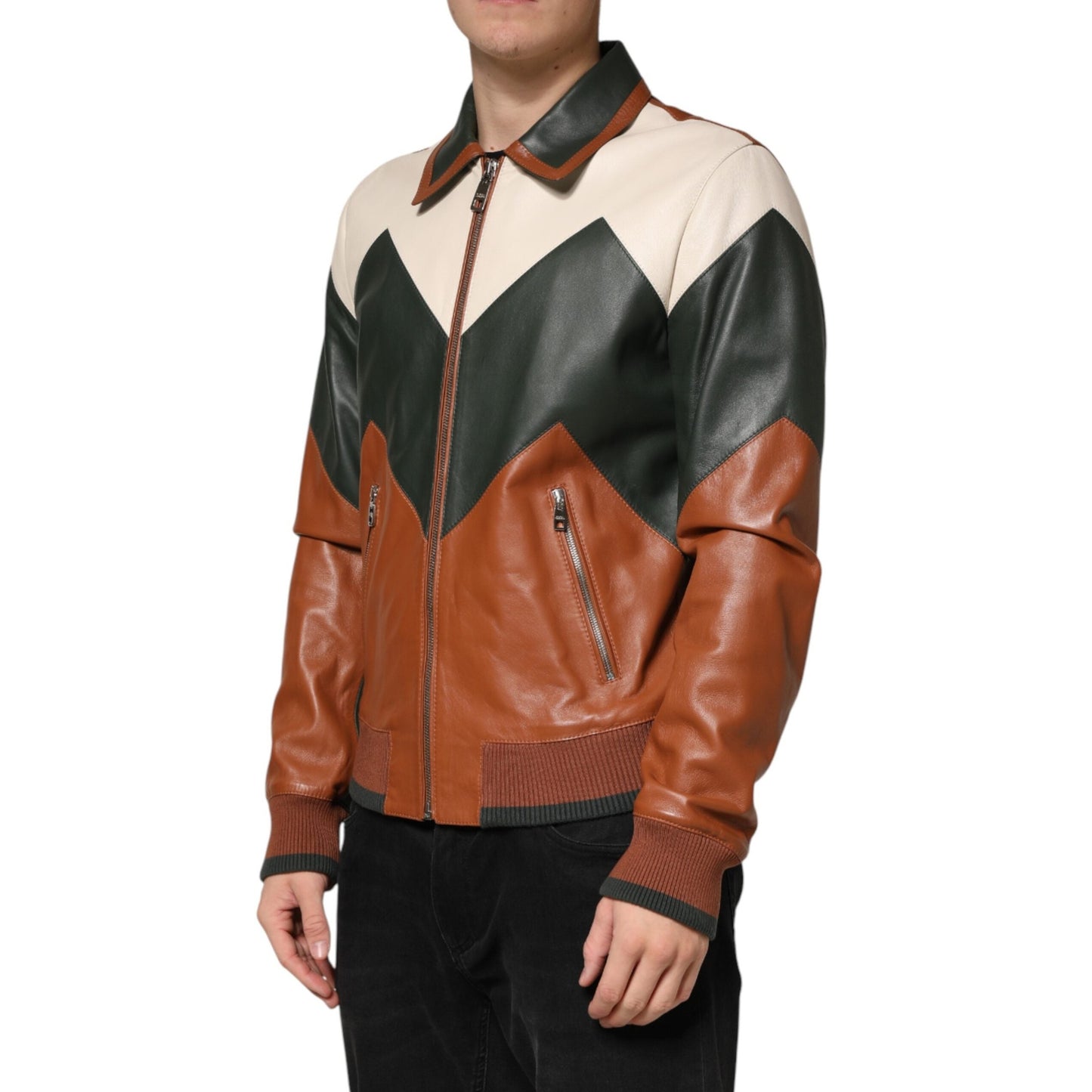 Dolce & Gabbana Multicolor Leather Full Zip men Biker Jacket Dolce & Gabbana