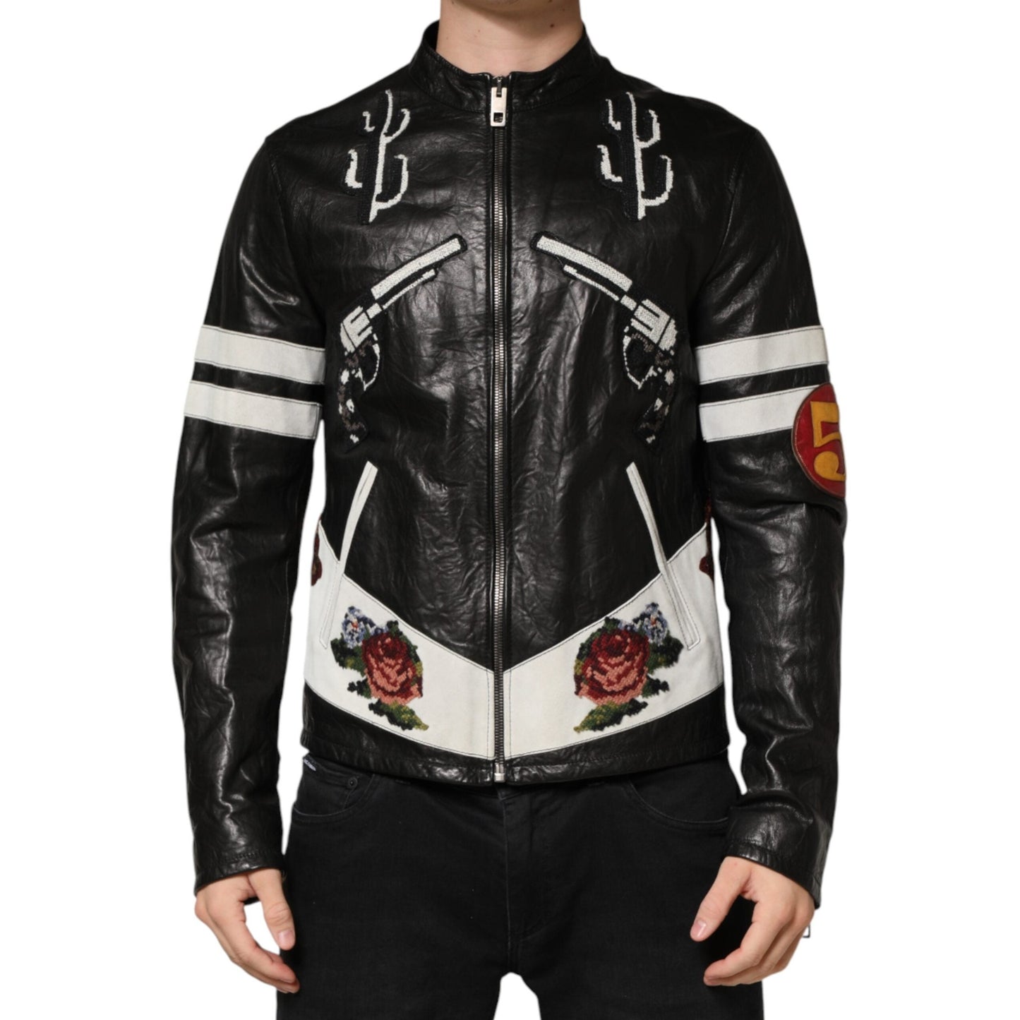 Dolce & Gabbana Black Guns n' Roses FullZip Men Biker Jacket Dolce & Gabbana