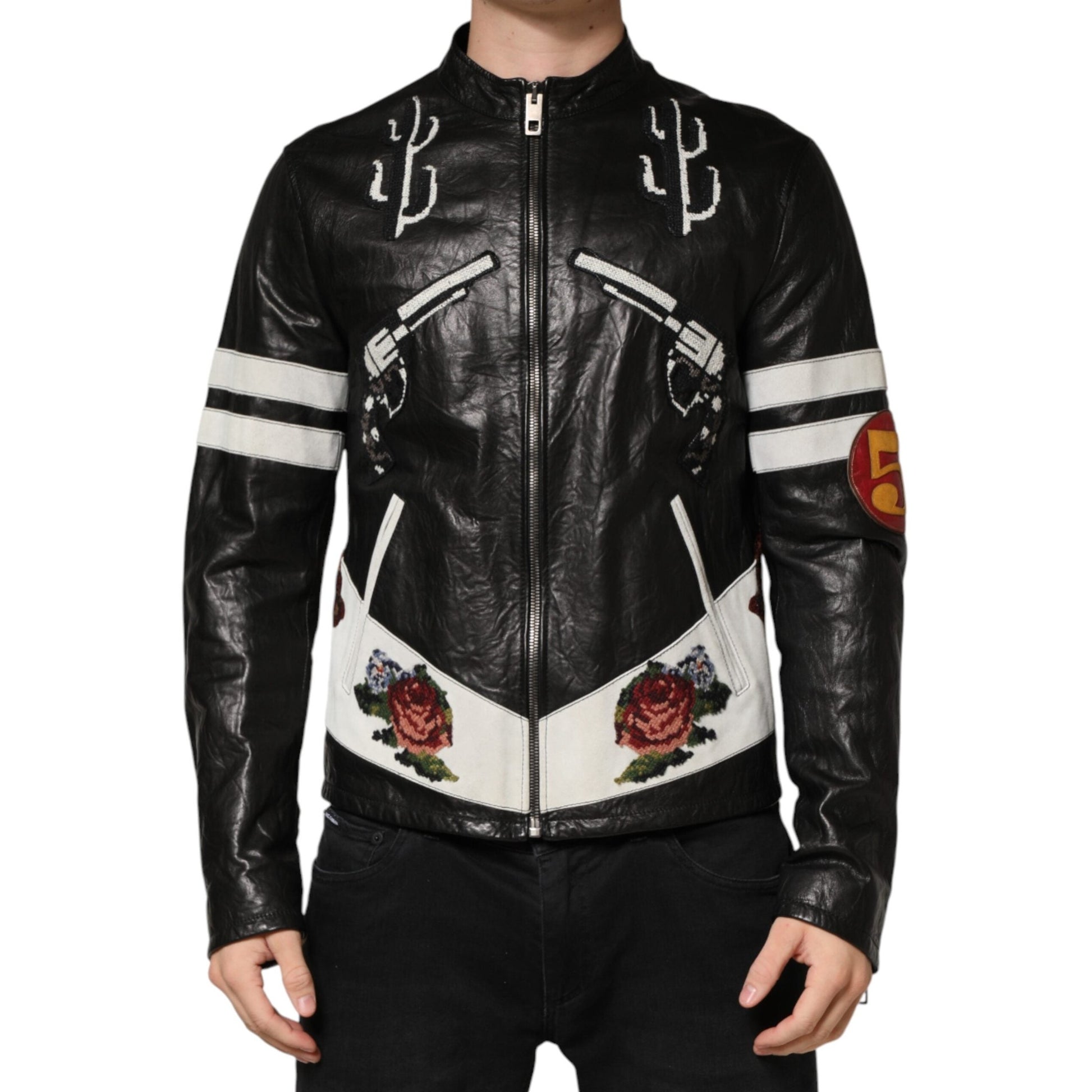 Dolce & Gabbana Black Guns n' Roses FullZip Men Biker Jacket Dolce & Gabbana