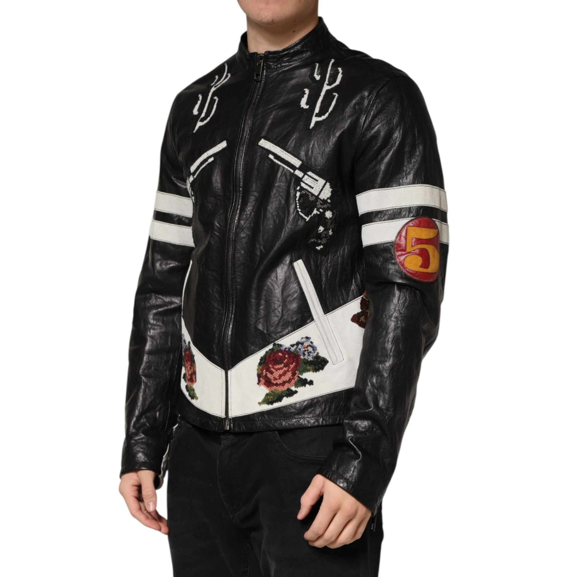 Dolce & Gabbana Black Guns n' Roses FullZip Men Biker Jacket Dolce & Gabbana