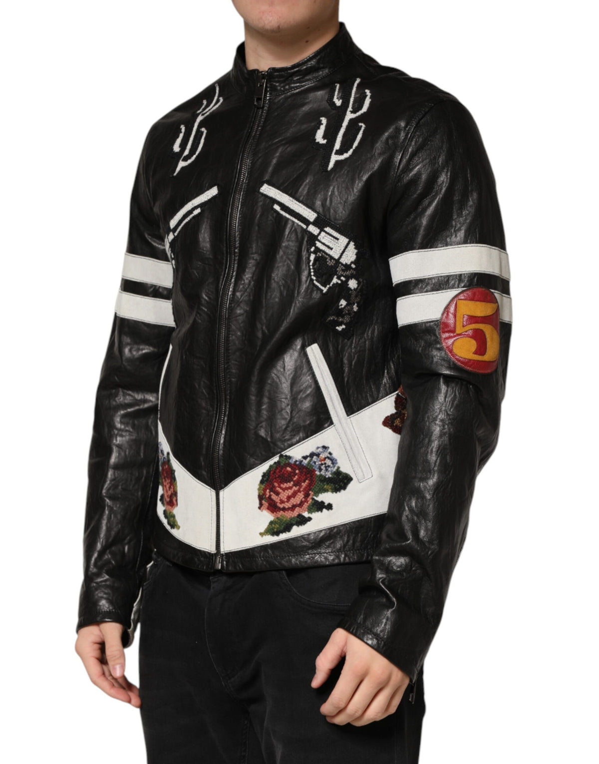 Dolce & Gabbana Black Guns n' Roses FullZip Men Biker Jacket - Eljoys Fashion 