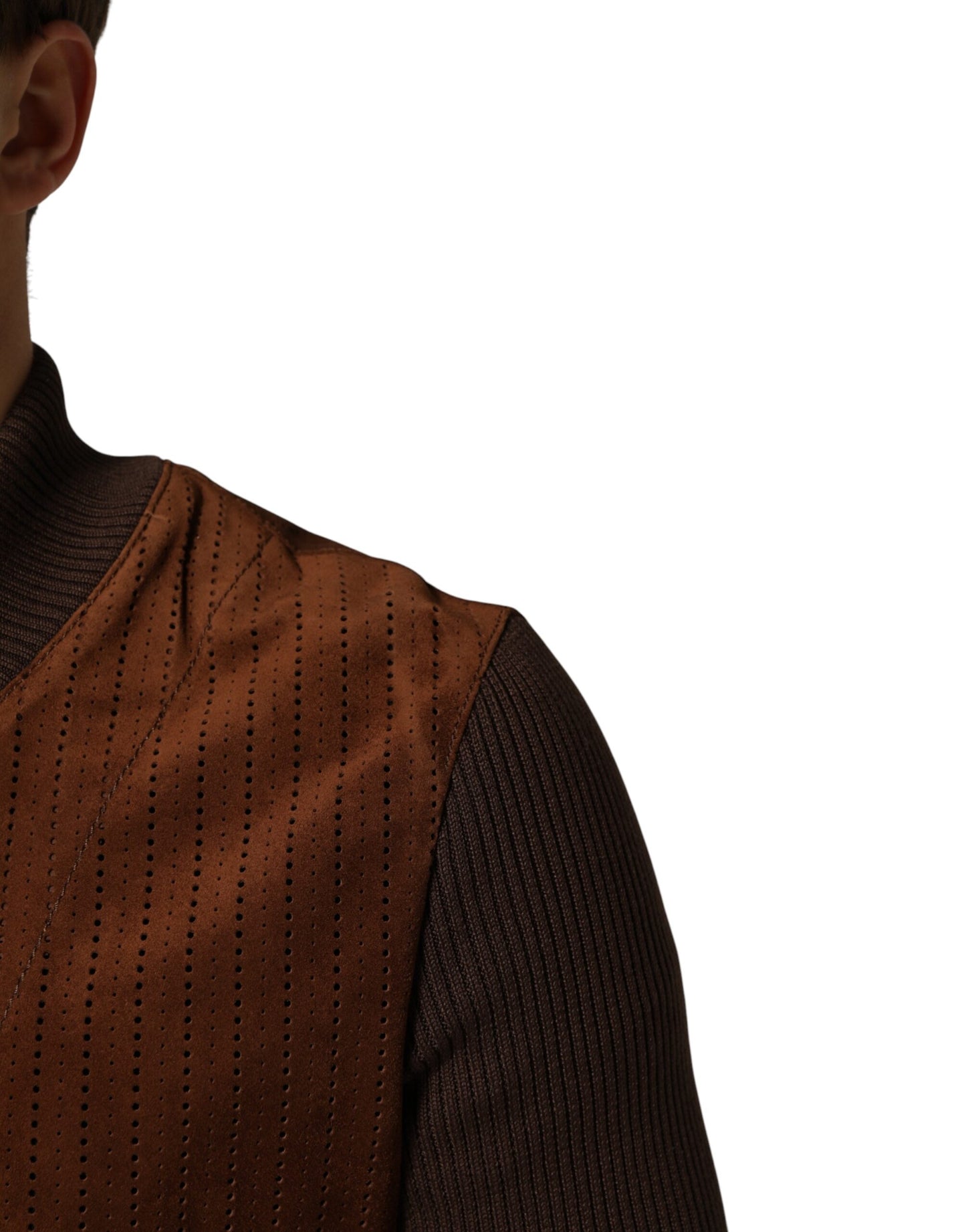 Dolce & Gabbana Brown Velvet Calfskin Full Zip Biker Jacket Dolce & Gabbana
