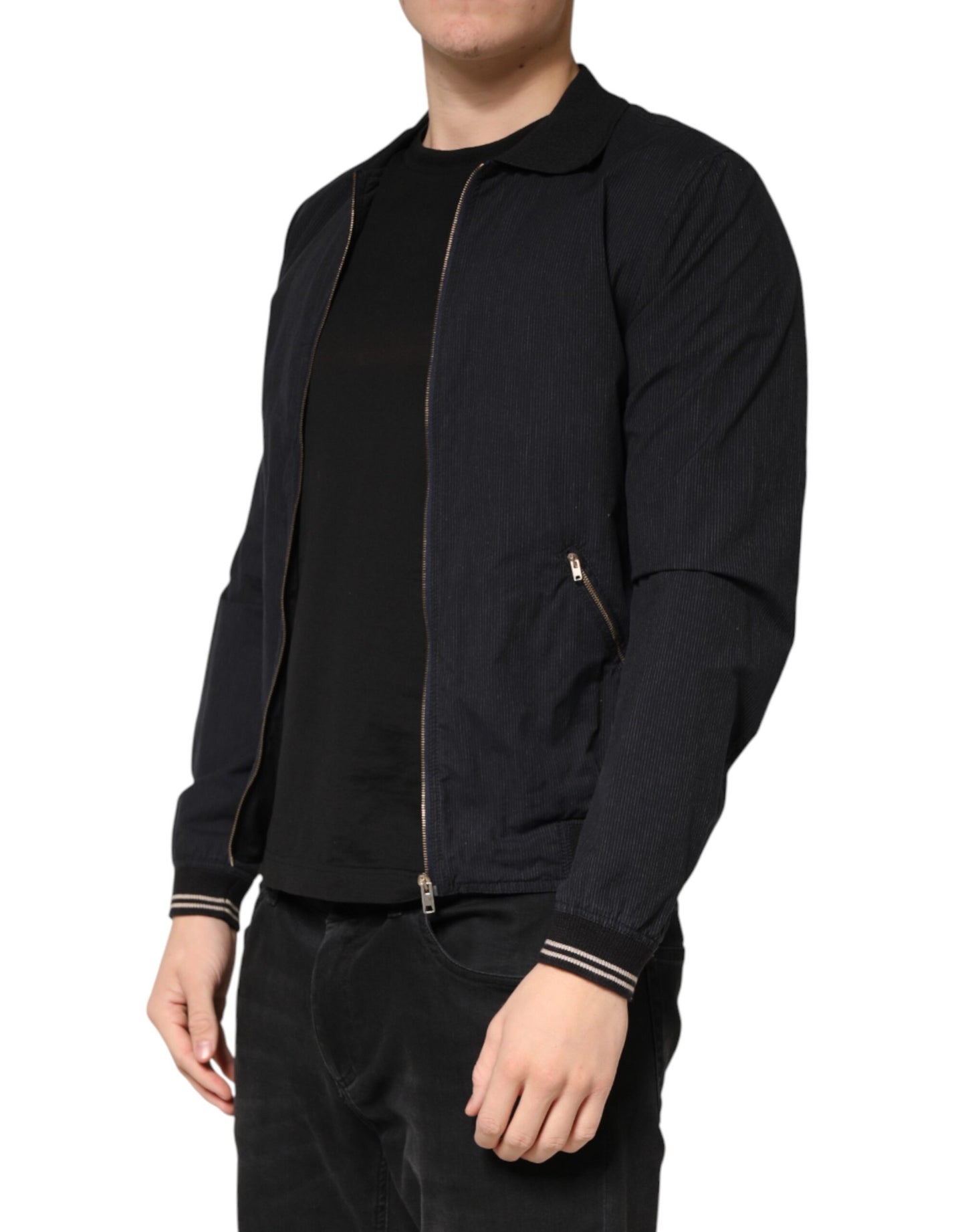 Dolce & Gabbana Dark Blue Cotton Full Zip Bomber Men Jacket Dolce & Gabbana