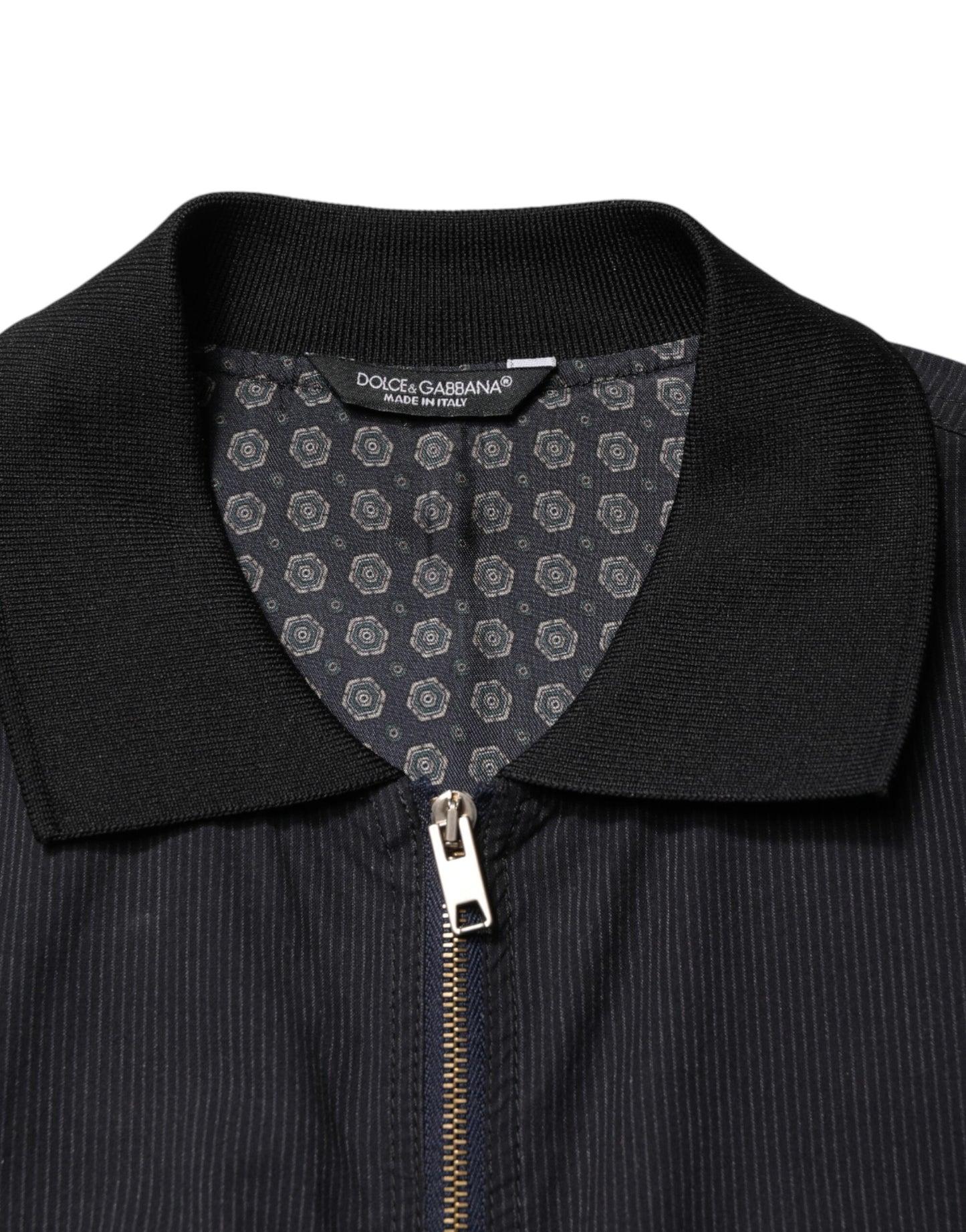 Dolce & Gabbana Dark Blue Cotton Full Zip Bomber Men Jacket Dolce & Gabbana