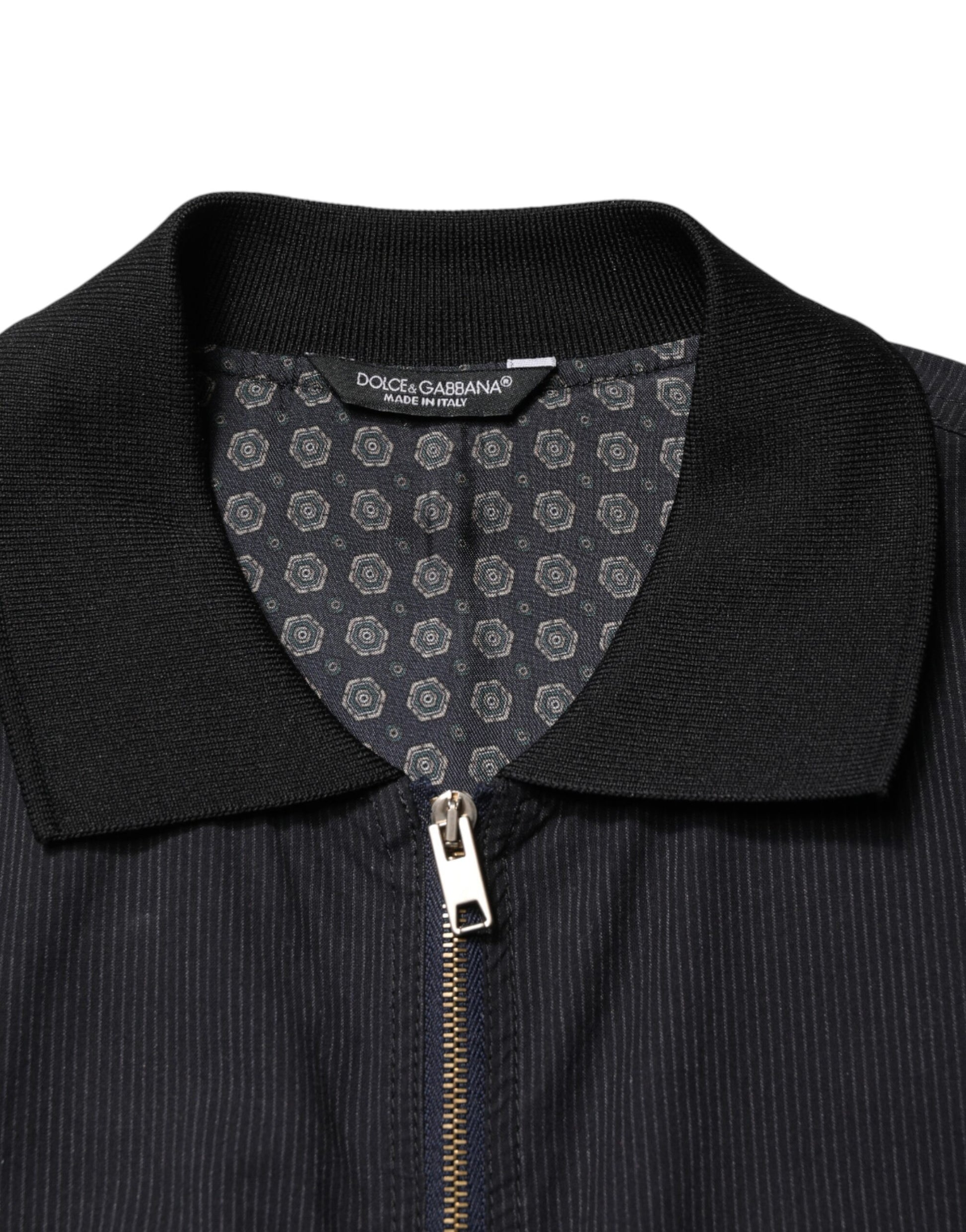 Dolce & Gabbana Dark Blue Cotton Full Zip Bomber Men Jacket Dolce & Gabbana
