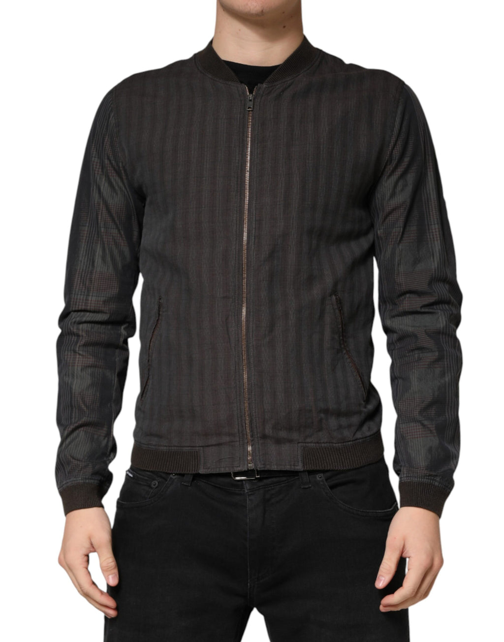 Dolce & Gabbana Black Stripes Cotton Full Zip Bomber Jacket - Eljoys Fashion 