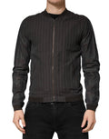 Dolce & Gabbana Black Stripes Cotton Full Zip Bomber Jacket - Eljoys Fashion 