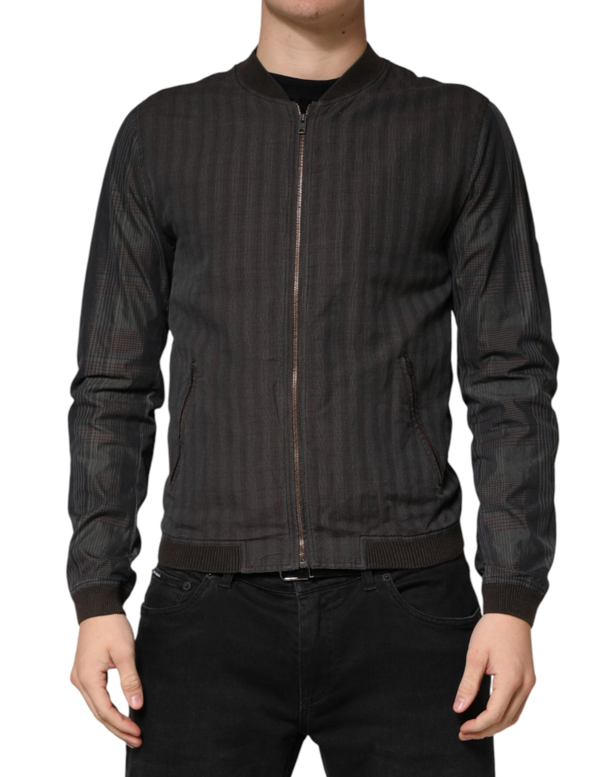 Dolce & Gabbana Black Stripes Cotton Full Zip Bomber Jacket - Eljoys Fashion 