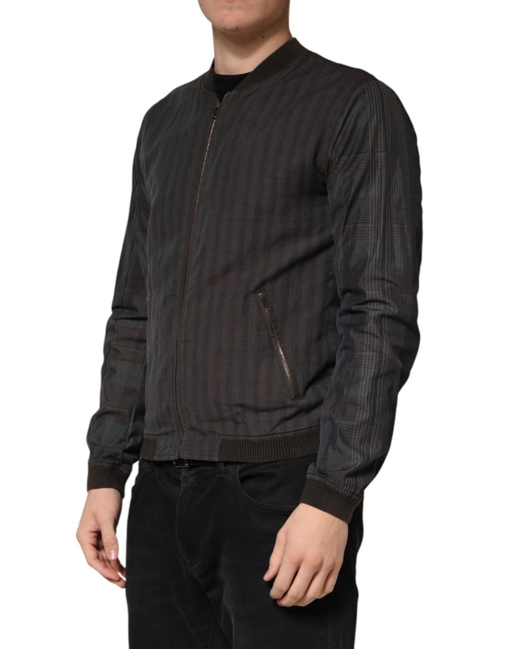 Dolce & Gabbana Black Stripes Cotton Full Zip Bomber Jacket - Eljoys Fashion 