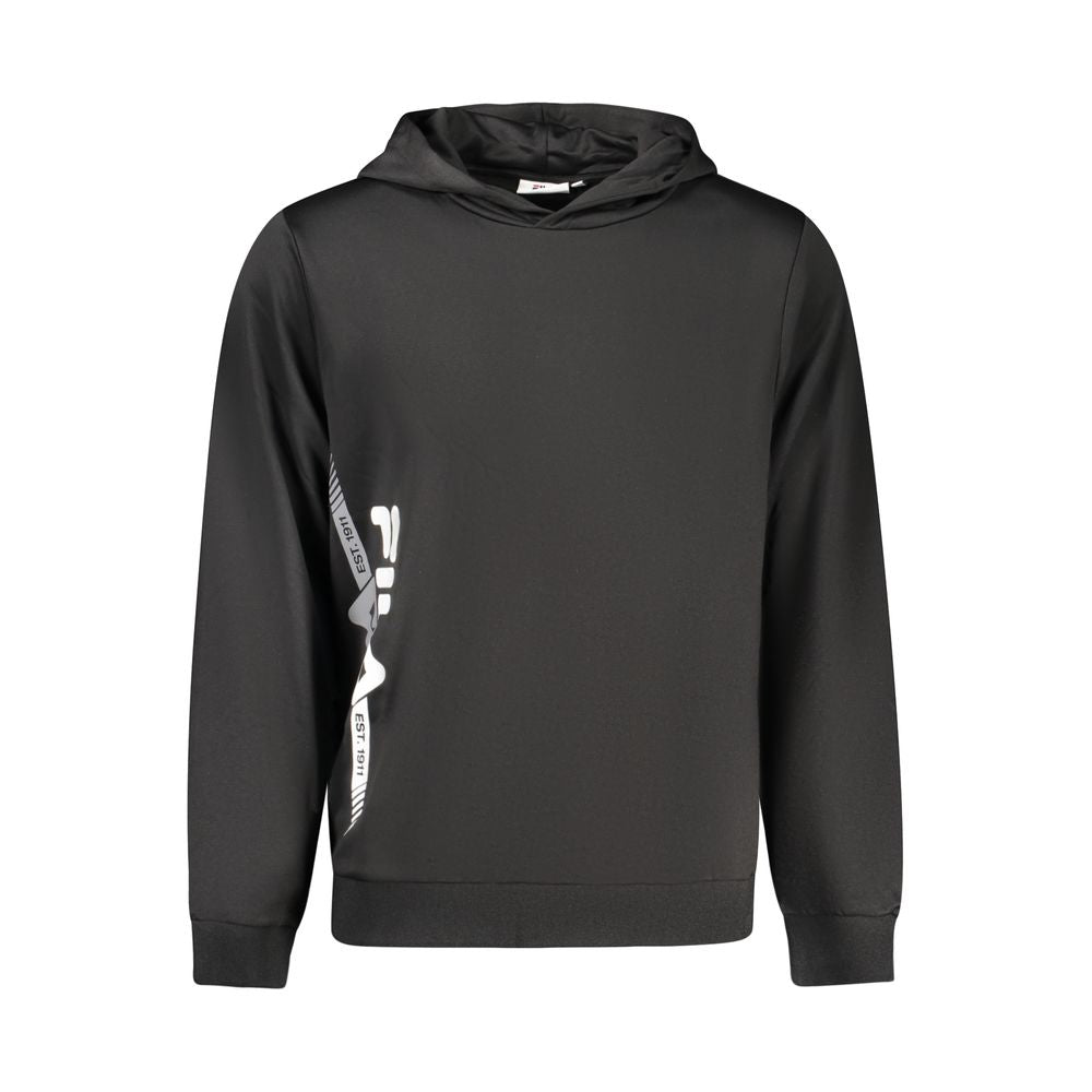 Black Fila men's polyester sweatshirt with a crew neckline and Fila logo on the chest, casual athletic wear.