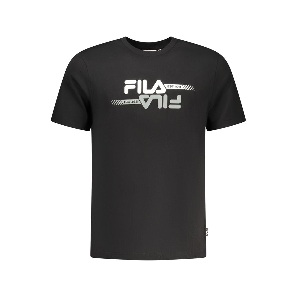 Black Fila men's cotton T-shirt with round neckline and short sleeves, shown flat on a white background.