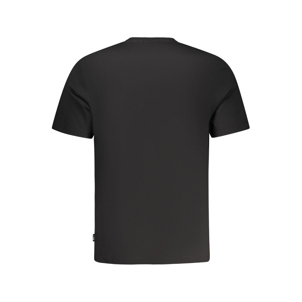 Black cotton men's T-shirt by Fila, featuring a classic fit and short sleeves, shown laid flat on a white background.
