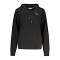 Black cotton women's hoodie by Fila with front pocket and drawstring hood, casual athletic style.
