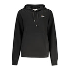 Black cotton women's hoodie by Fila with front pocket and drawstring hood, casual athletic style.