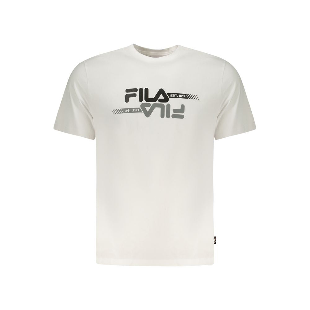 White Fila cotton men's T-shirt with crew neck and short sleeves, casual and comfortable for everyday wear.