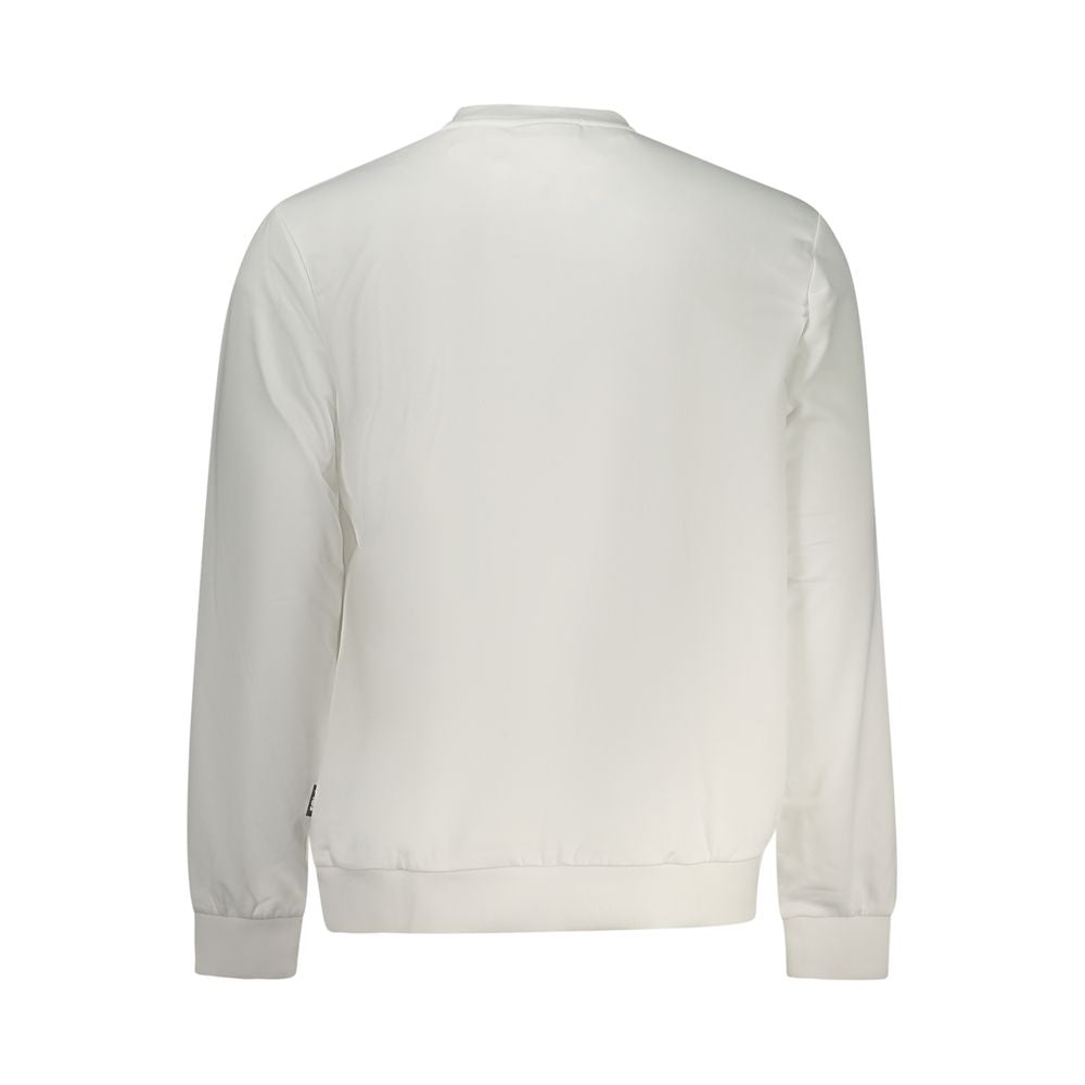 White Fila men's polyester sweatshirt with crew neck and long sleeves, featuring a casual, comfortable fit.