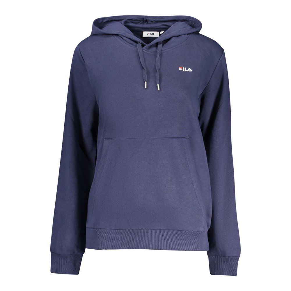 Blue organic cotton women's hoodie by Fila, featuring a comfy fit and casual style.