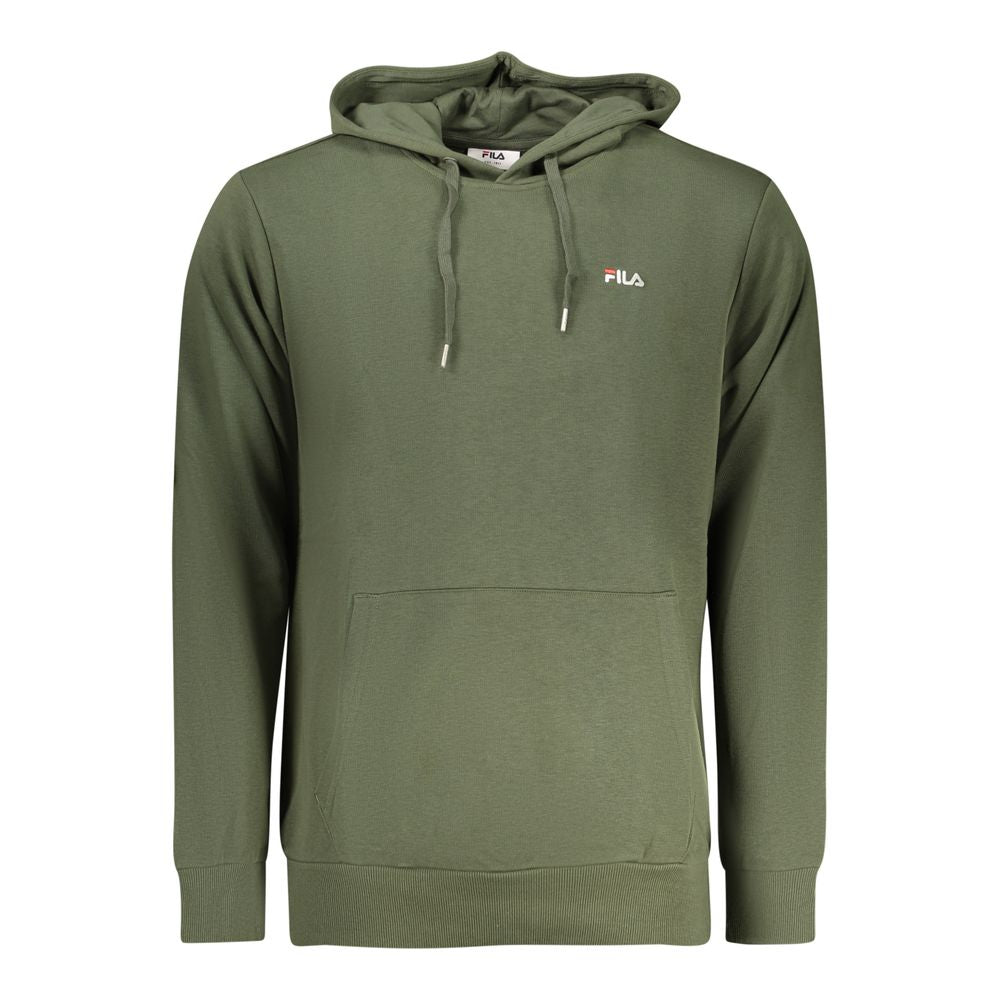 Green cotton Fila male hoodie with front pocket and drawstrings, casual and comfortable for everyday wear.