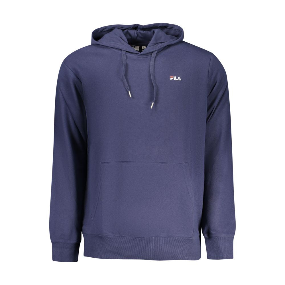 Fila blue cotton men's hoodie with front pocket and hood, casual sportswear style, shown on a plain white background.