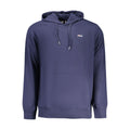 Fila blue cotton men's hoodie with front pocket and hood, casual sportswear style, shown on a plain white background.