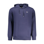 Fila blue cotton men's hoodie with front pocket and hood, casual sportswear style, shown on a plain white background.