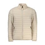 Norway 1963 beige men's poliammide jacket with front zipper and collar, displayed on a hanger.