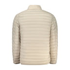Norway 1963 beige men's poliammide jacket displayed on a hanger, showcasing its lightweight, casual design and smooth fabric.