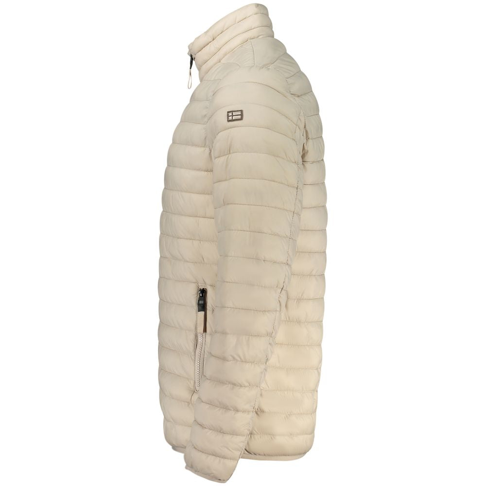 Norway 1963 beige poliammide men's jacket displayed on a hanger, showcasing its lightweight, casual design and smooth fabric.
