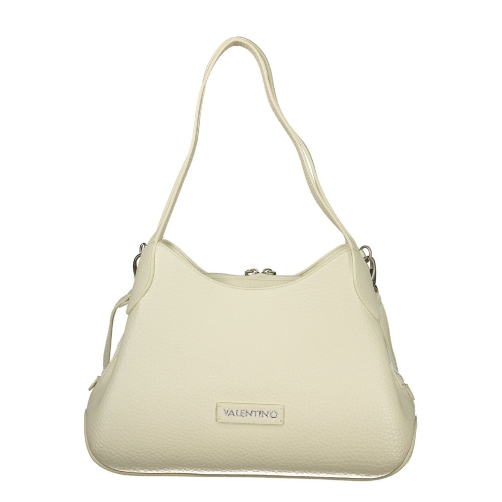 Mario Valentino Bianco women's polyurethane bag with sleek design and silver hardware, featuring top handles and a spacious interior.