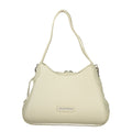 Mario Valentino Bianco women's polyurethane bag with sleek design and silver hardware, featuring top handles and a spacious interior.