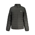 Fila Nero polyester women's jacket displayed on a hanger, featuring a sleek black design and lightweight fabric.