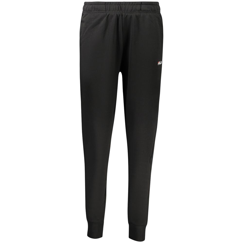 Black Fila women's organic cotton track pants with a relaxed fit and adjustable waistband, perfect for casual and athletic wear.