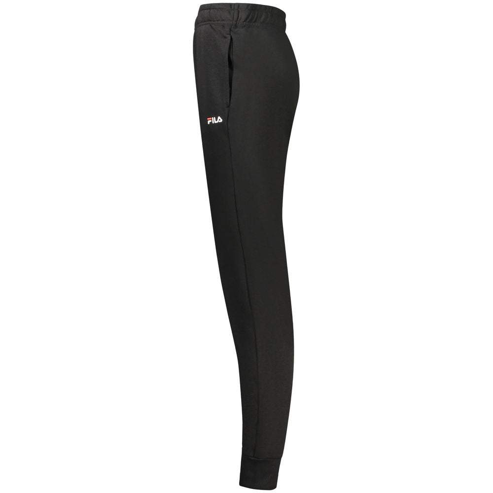 Black Fila women's organic cotton track pants with elastic waistband and relaxed fit, perfect for casual sportswear.